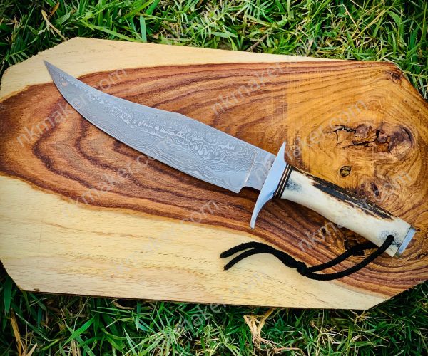 Handmade Damascus Hunting Knife Stag Horn Handle, Anniversary Gift Groomsmen Gift for Dad Gift for Husband Gift for boy - Image 2