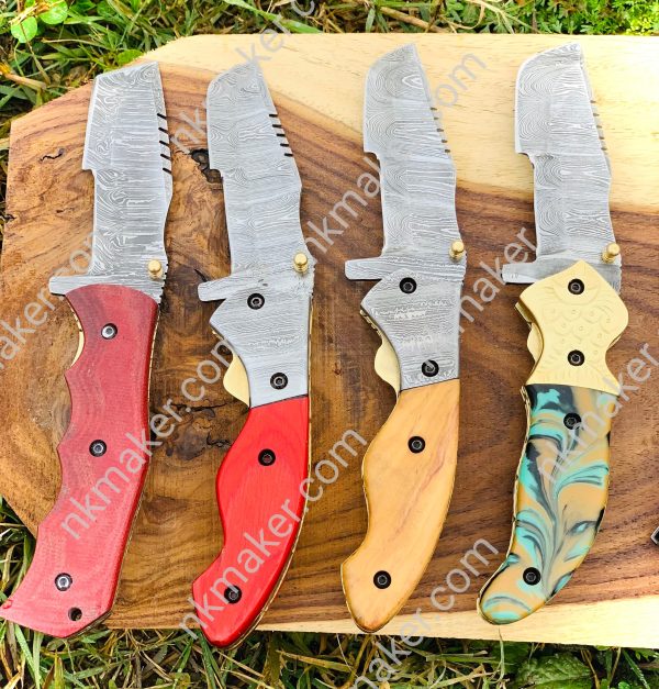 Custom Handmade Damascus Steel Folding/Pocket Knife+Leather Sheath - Image 9
