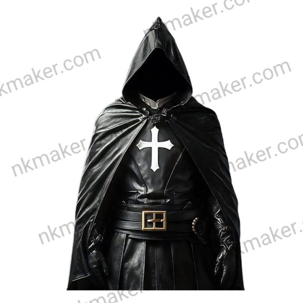 Handmade Black Leather Knight Costume - Medieval Tunic with Templar Cross - Renaissance Cloak - Festival Outfit for Knights for LARP Events - Image 4