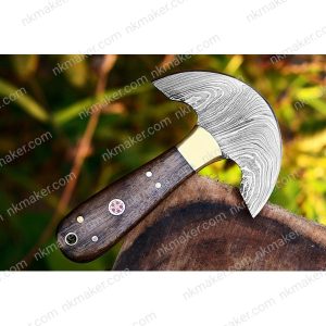 Handmade Damascus Steel Leather Cutter/ Round Head Leather Knife/ Skiver/ Leather sheath