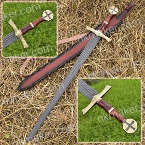 Holy Knight Damascus Templar Sword | Hand-Forged Collectible.