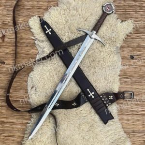 The Accolade Sword of the Knights Templar–Handmade Collectible Sword,Best Birthday Gift,Fathers day Gift With Leather Scabbard