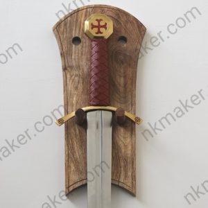 Knights Templar medieval Sword With Leather Scabbard & Wall Mounting Plaque. More details PM?