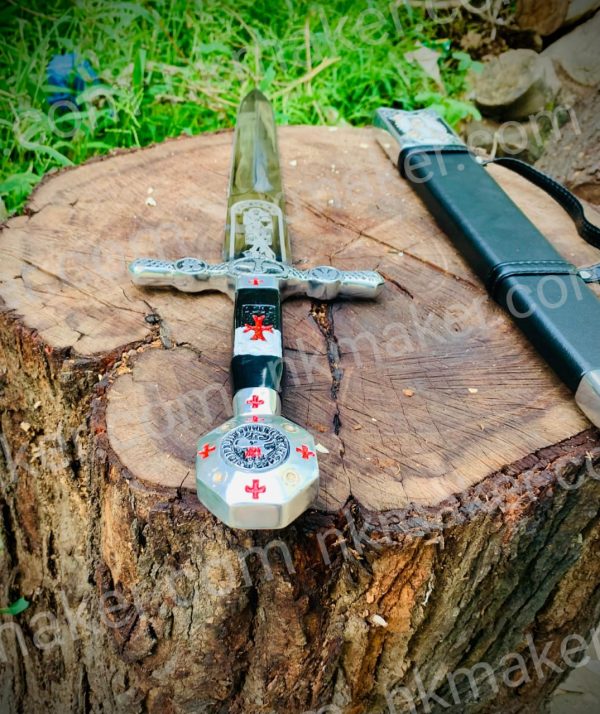 Medieval Crusader Dagger Knights Templar Dagger with scabbard. Ornate Crusader Sword-Dagger. - Image 6