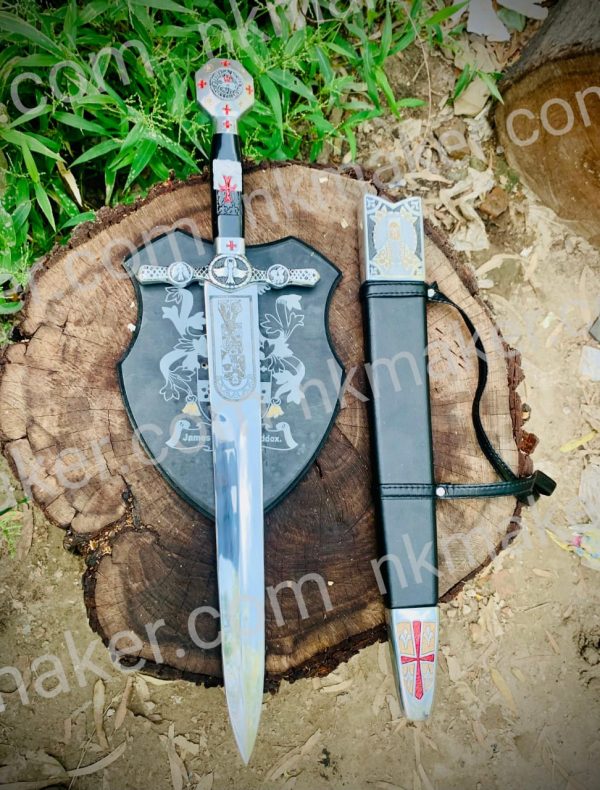 Medieval Crusader Dagger Knights Templar Dagger with scabbard. Ornate Crusader Sword-Dagger. - Image 5