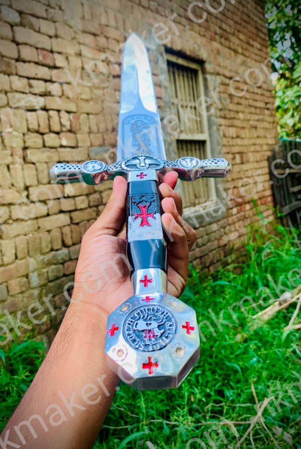 Medieval Crusader Dagger Knights Templar Dagger with scabbard. Ornate Crusader Sword-Dagger. - Image 7