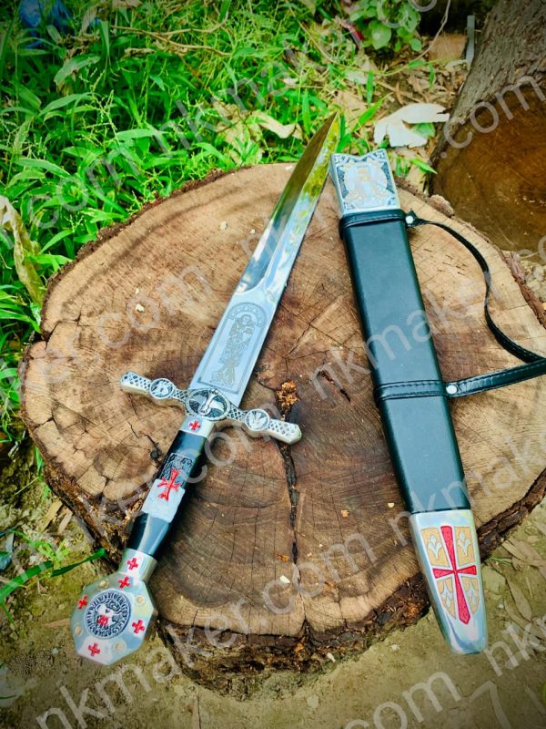 Medieval Crusader Dagger Knights Templar Dagger with scabbard. Ornate Crusader Sword-Dagger.