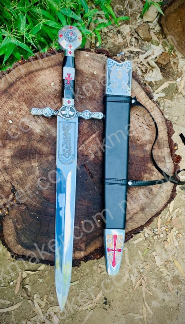 Medieval Crusader Dagger Knights Templar Dagger with scabbard. Ornate Crusader Sword-Dagger. - Image 8