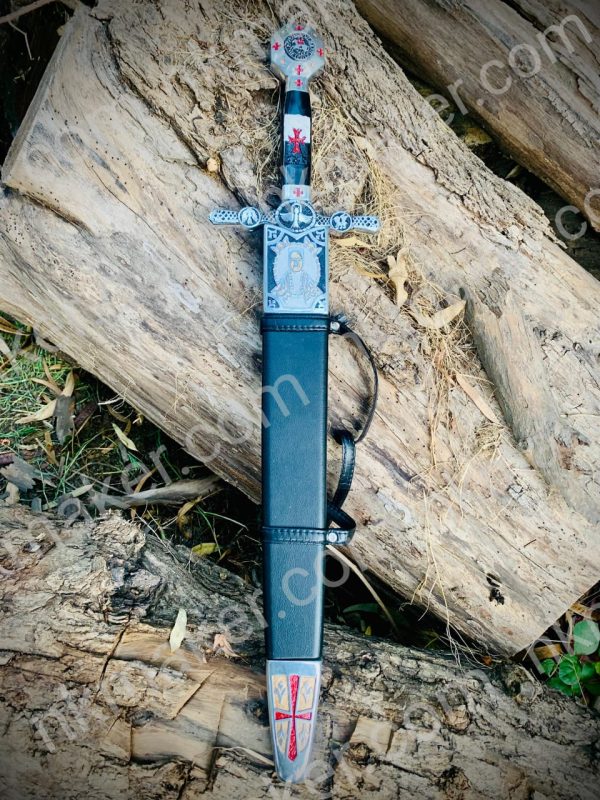 Medieval Crusader Dagger Knights Templar Dagger with scabbard. Ornate Crusader Sword-Dagger. - Image 9
