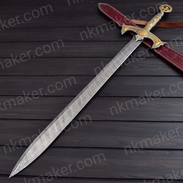 THE TEMPLAR 02 — Custom Handmade | Damascus Steel | Knights Templar Sword | Medieval Crusader Replica with Leather Sheath | Gift For Him. More details PM? - Image 4