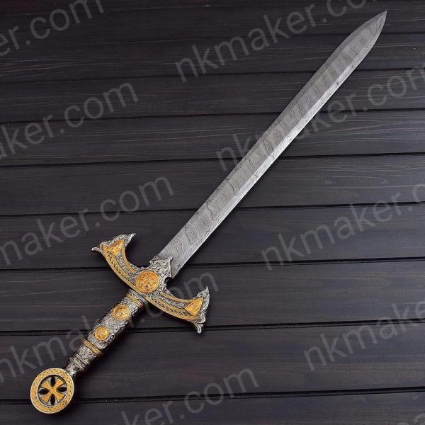 THE TEMPLAR 02 — Custom Handmade | Damascus Steel | Knights Templar Sword | Medieval Crusader Replica with Leather Sheath | Gift For Him. More details PM? - Image 3