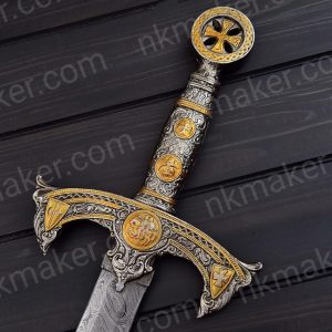 THE TEMPLAR 02 — Custom Handmade | Damascus Steel | Knights Templar Sword | Medieval Crusader Replica with Leather Sheath | Gift For Him. More details PM?