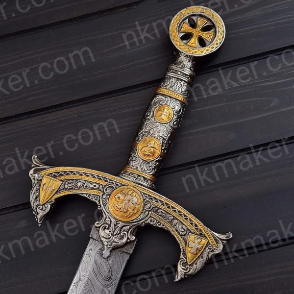 THE TEMPLAR 02 — Custom Handmade | Damascus Steel | Knights Templar Sword | Medieval Crusader Replica with Leather Sheath | Gift For Him. More details PM?