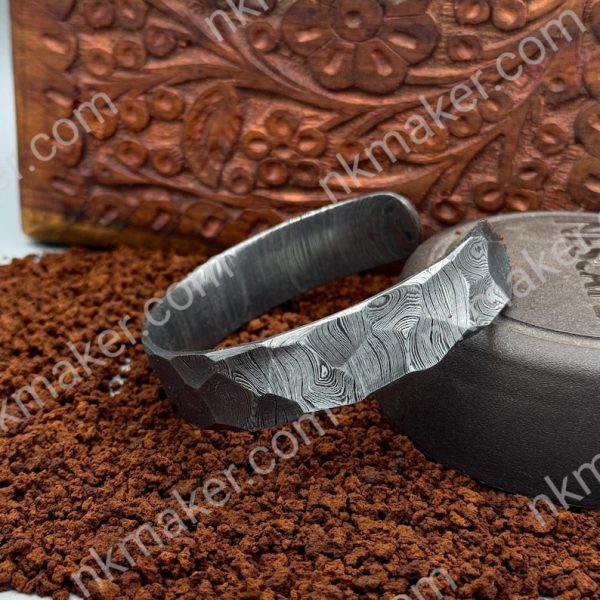 Damascus Hammered Bangle Hand Forged Steel Cuff Bracelet Viking Modern Jewelry Anniversary gift Unique Bracelet for Him Damascus Oath Ring. - Image 5