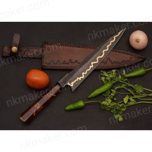 Gold Chef knife, Spring Steel , kitchen knife, handmade chef knife,, wood knife, handmade kitchen knife, Christmas gift,