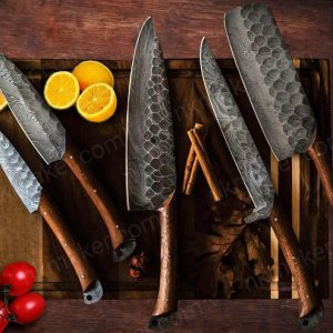 Personalized Damascus Steel 5pcs Chef Set, Damascus Steel Chef Knife Set For Christmas Gift Damascus Handmade Kitchen Set For Halloween Gift. More details PM?