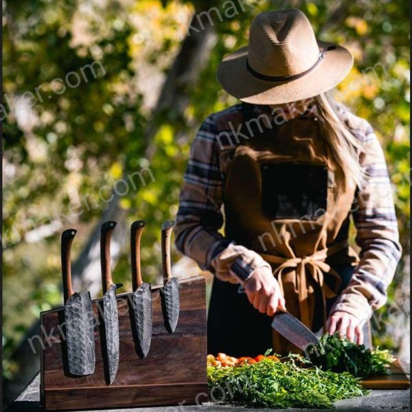 Personalized Damascus Steel 5pcs Chef Set, Damascus Steel Chef Knife Set For Christmas Gift Damascus Handmade Kitchen Set For Halloween Gift. More details PM? - Image 4