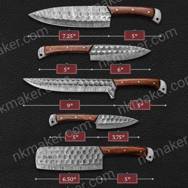 Personalized Damascus Steel 5pcs Chef Set, Damascus Steel Chef Knife Set For Christmas Gift Damascus Handmade Kitchen Set For Halloween Gift. More details PM? - Image 5