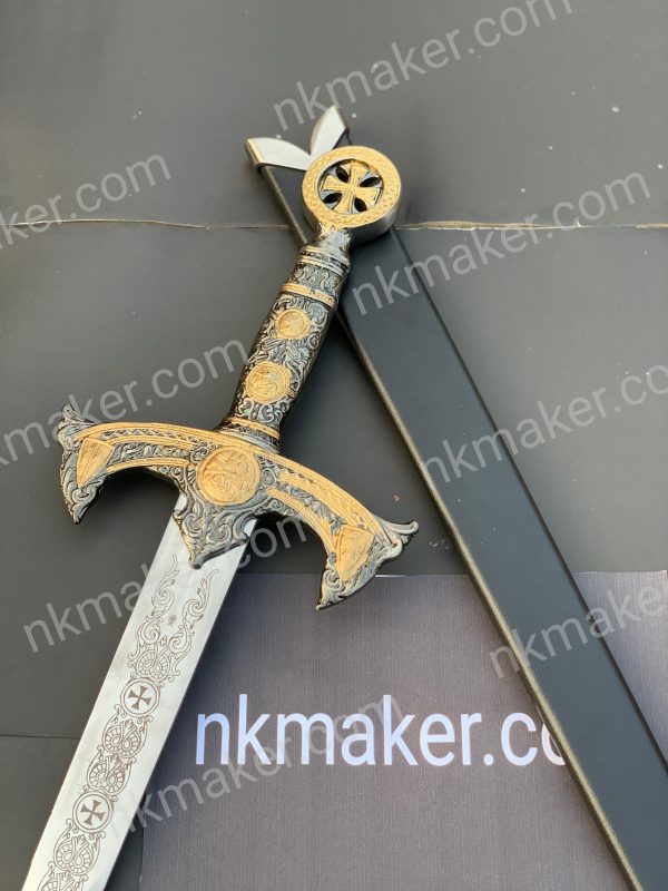Handmade Templar Knight Sword, Wedding Sword, Holy Damascus Long Sword, Ornate Damascus Steel Sword, Medieval Sword, Christmas Gift for Him. More details PM? - Image 5