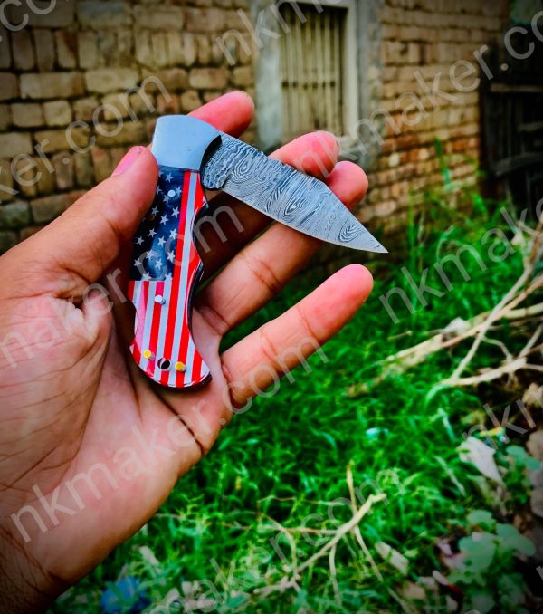 Handmade Damascus Pocket Knife Rose Wood Handle Birthday Gift Folding Knife Groomsmen Gift 1st Anniversary Wedding Personalized Gift for Dad. More details PM? - Image 12