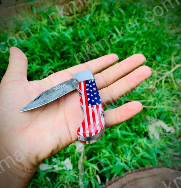 Handmade Damascus Pocket Knife Rose Wood Handle Birthday Gift Folding Knife Groomsmen Gift 1st Anniversary Wedding Personalized Gift for Dad. More details PM? - Image 11