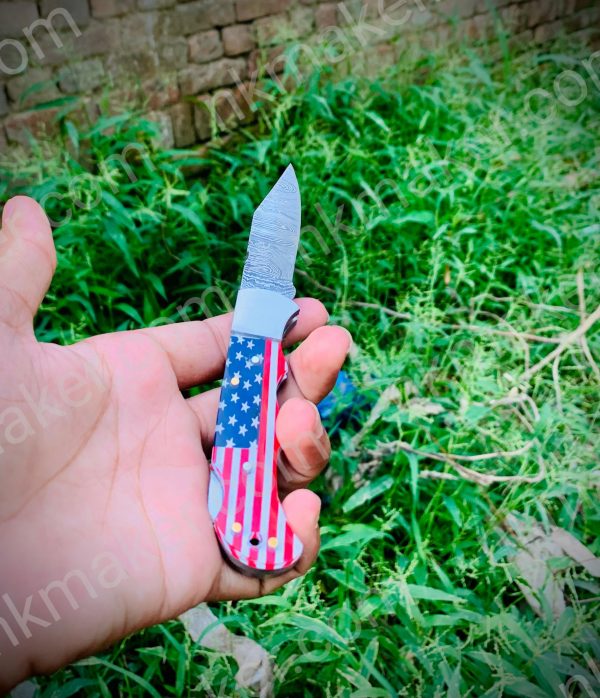 Handmade Damascus Pocket Knife Rose Wood Handle Birthday Gift Folding Knife Groomsmen Gift 1st Anniversary Wedding Personalized Gift for Dad. More details PM? - Image 10
