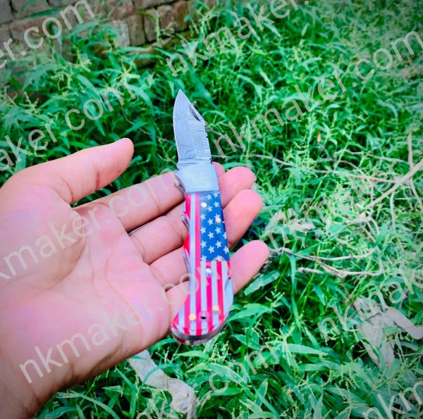 Handmade Damascus Pocket Knife Rose Wood Handle Birthday Gift Folding Knife Groomsmen Gift 1st Anniversary Wedding Personalized Gift for Dad. More details PM? - Image 9
