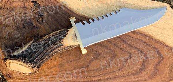 Premium Stag Antler Handle Bowie Knife | Large Survival Saw-Back Fixed Blade w/ Leather Sheath.  More Details PM? - Image 2