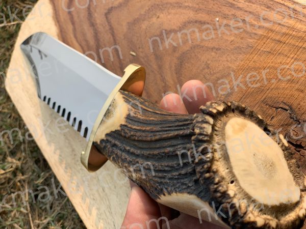 Premium Stag Antler Handle Bowie Knife | Large Survival Saw-Back Fixed Blade w/ Leather Sheath.  More Details PM? - Image 4