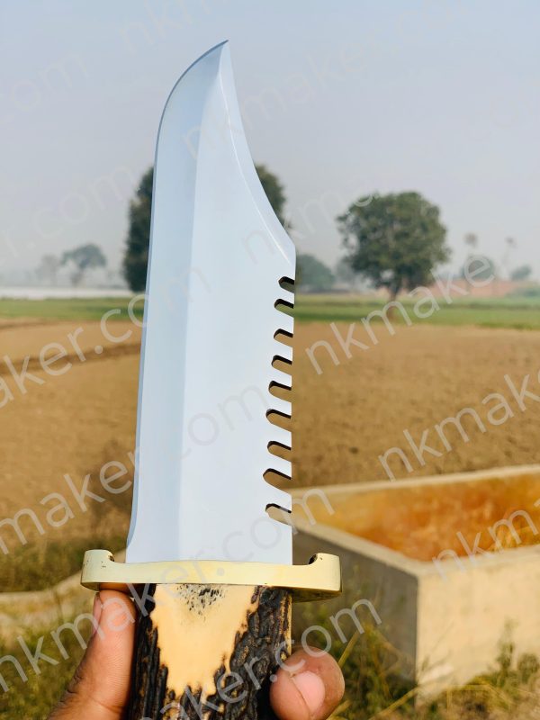 Premium Stag Antler Handle Bowie Knife | Large Survival Saw-Back Fixed Blade w/ Leather Sheath.  More Details PM? - Image 10