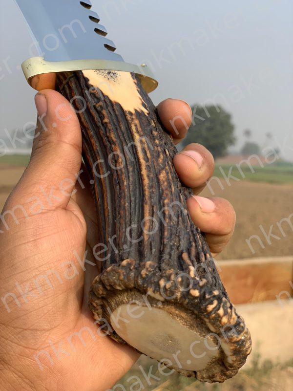 Premium Stag Antler Handle Bowie Knife | Large Survival Saw-Back Fixed Blade w/ Leather Sheath.  More Details PM? - Image 12