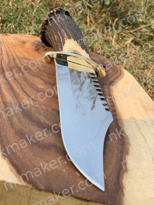 Premium Stag Antler Handle Bowie Knife | Large Survival Saw-Back Fixed Blade w/ Leather Sheath.  More Details PM? - Image 11