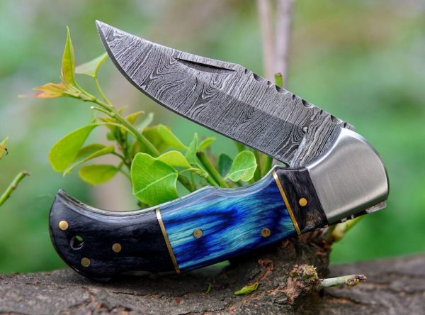 Handmade Damascus Pocket Knife Rose Wood Handle Birthday Gift Folding Knife Groomsmen Gift 1st Anniversary Wedding Personalized Gift for Dad. More details PM? - Image 5