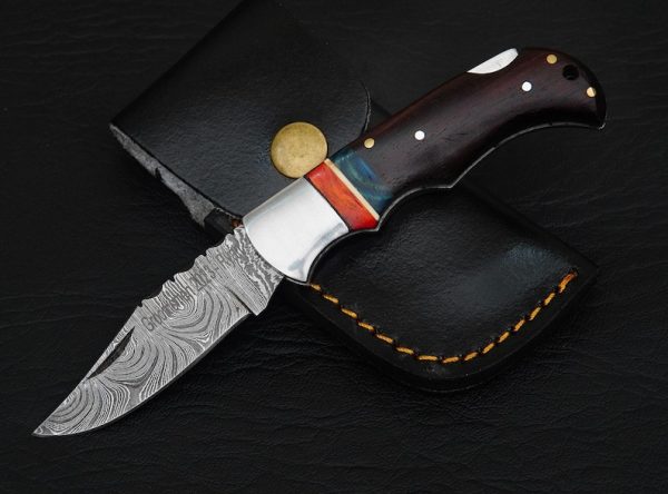 Handmade Damascus Pocket Knife Rose Wood Handle Birthday Gift Folding Knife Groomsmen Gift 1st Anniversary Wedding Personalized Gift for Dad. More details PM? - Image 6