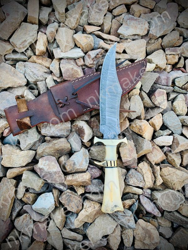 Custom Handmade Damascus Steel Hunting Bowie Knife, Handel With Camel bone, Personalized Gift For Him, Wedding Gift, Christmas Gift For Him.  More details PM? - Image 5