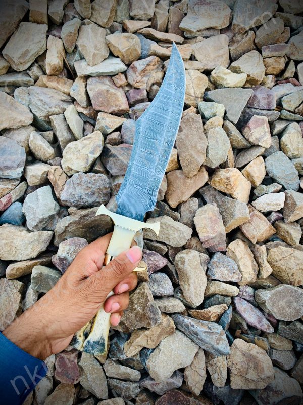 Custom Handmade Damascus Steel Hunting Bowie Knife, Handel With Camel bone, Personalized Gift For Him, Wedding Gift, Christmas Gift For Him.  More details PM?