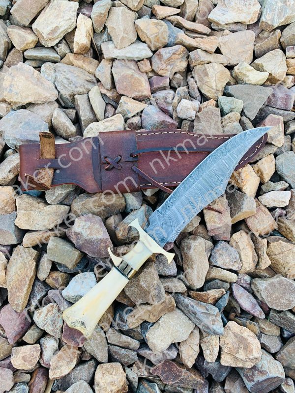 Custom Handmade Damascus Steel Hunting Bowie Knife, Handel With Camel bone, Personalized Gift For Him, Wedding Gift, Christmas Gift For Him.  More details PM? - Image 3