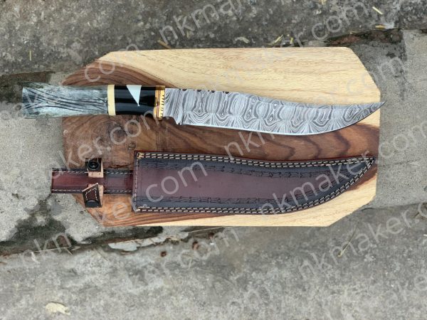 Hand-Forged Damascus Steel Hunter Knife with Exotic Bone & Stabilized Wood Handle and Leather Sheath More details PM? - Image 2