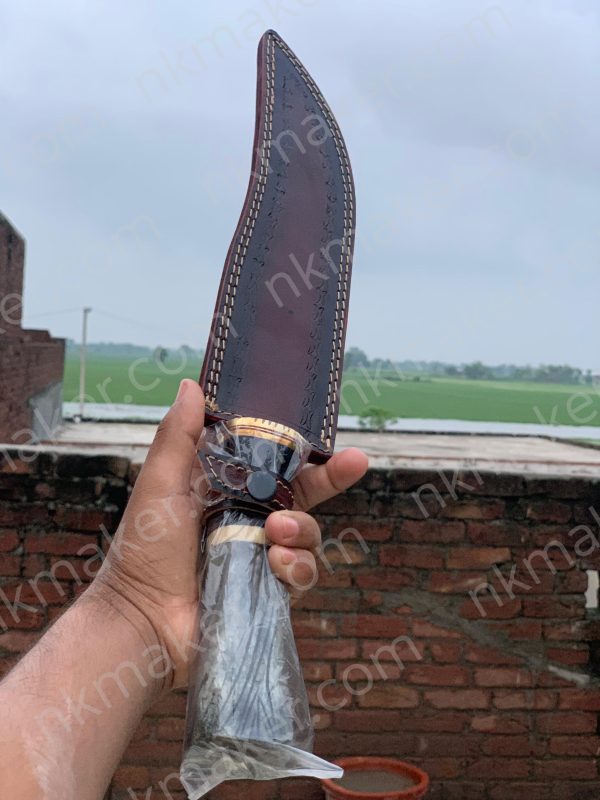 Hand-Forged Damascus Steel Hunter Knife with Exotic Bone & Stabilized Wood Handle and Leather Sheath More details PM? - Image 6