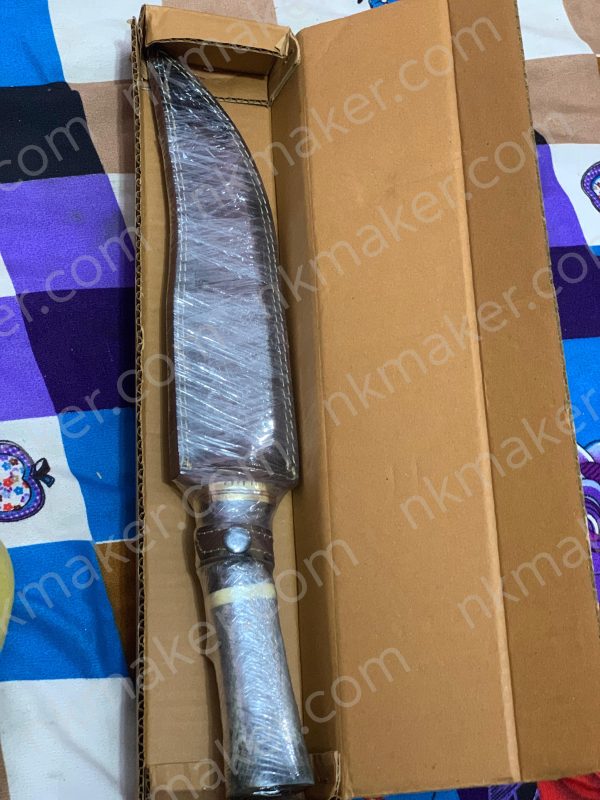 Hand-Forged Damascus Steel Hunter Knife with Exotic Bone & Stabilized Wood Handle and Leather Sheath More details PM? - Image 7