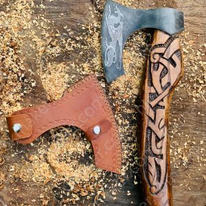 Viking-Inspired Hand-Carved Axe with Leather Sheath 😎