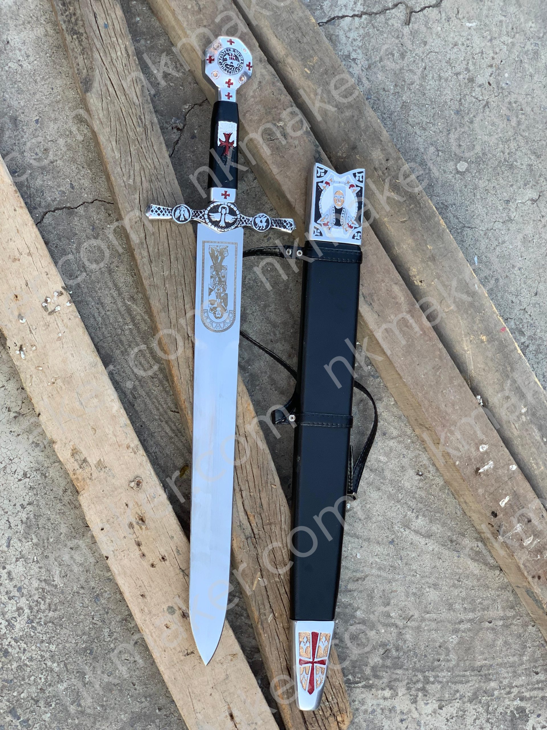 Medieval Crusader Dagger Knights Templar Dagger with scabbard. Ornate Crusader Sword-Dagger. More details PM? - Image 9
