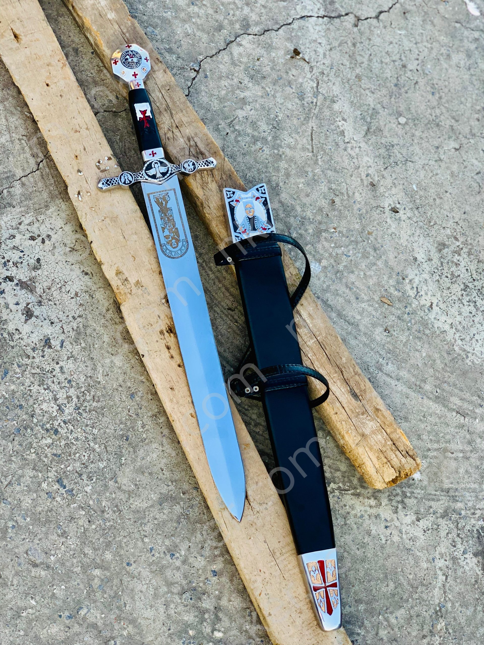 Medieval Crusader Dagger Knights Templar Dagger with scabbard. Ornate Crusader Sword-Dagger. More details PM? - Image 10