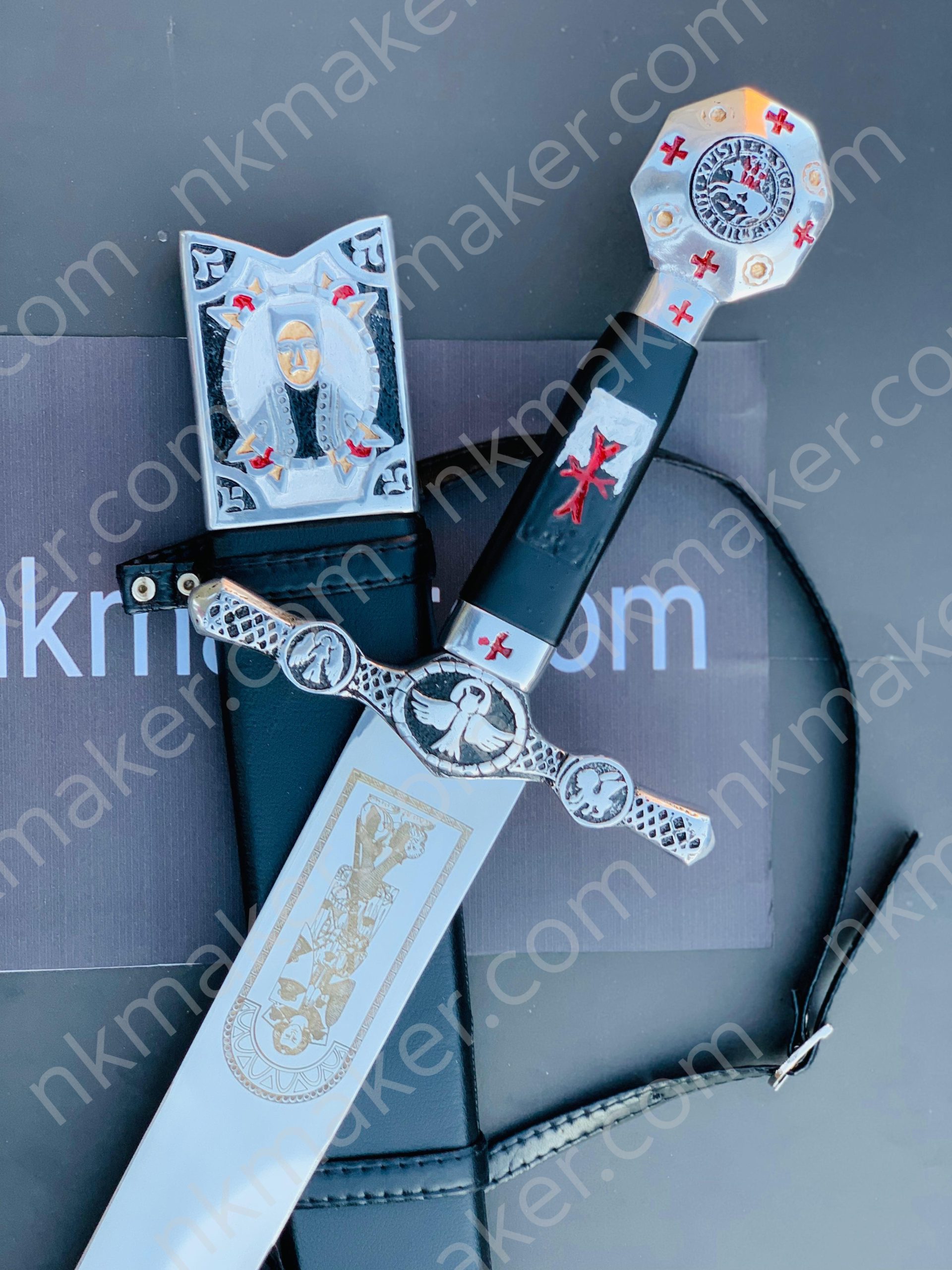 Medieval Crusader Dagger Knights Templar Dagger with scabbard. Ornate Crusader Sword-Dagger. More details PM? - Image 3