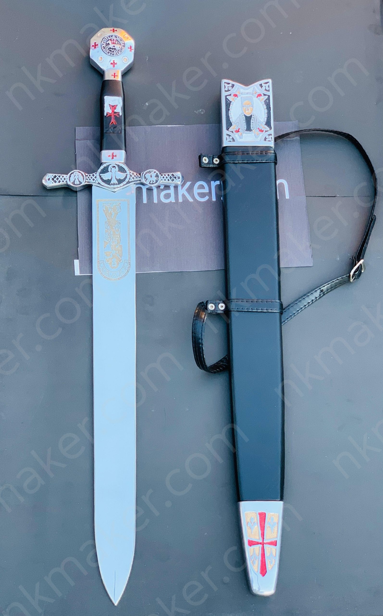 Medieval Crusader Dagger Knights Templar Dagger with scabbard. Ornate Crusader Sword-Dagger. More details PM? - Image 2