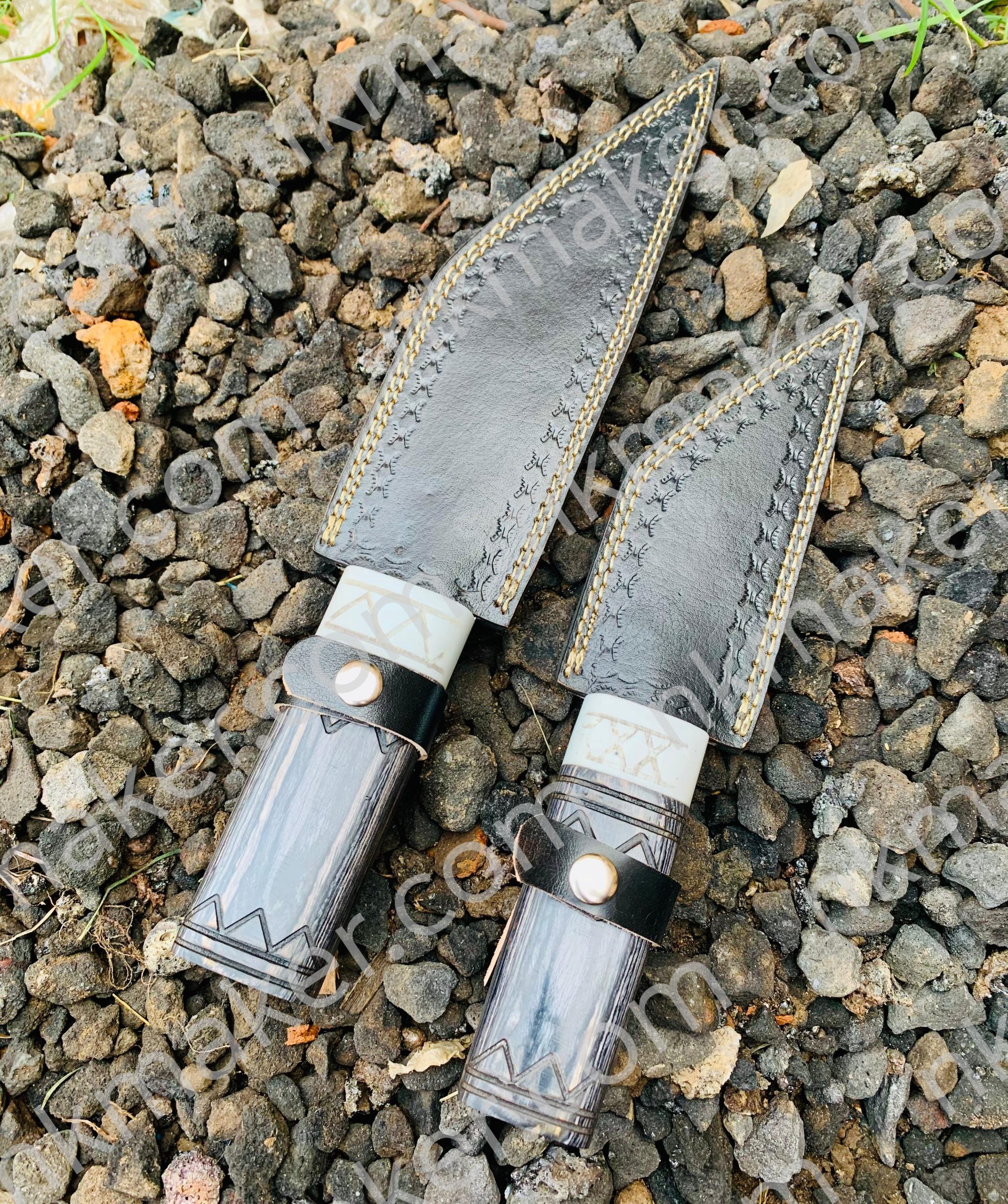 Custom Handcrafted Knives with Leather Sheaths!* ๐ฅ  For sale: A set of 2 stunning handcrafted knives with intricate designs on both the blades and leather sheaths. - Image 11