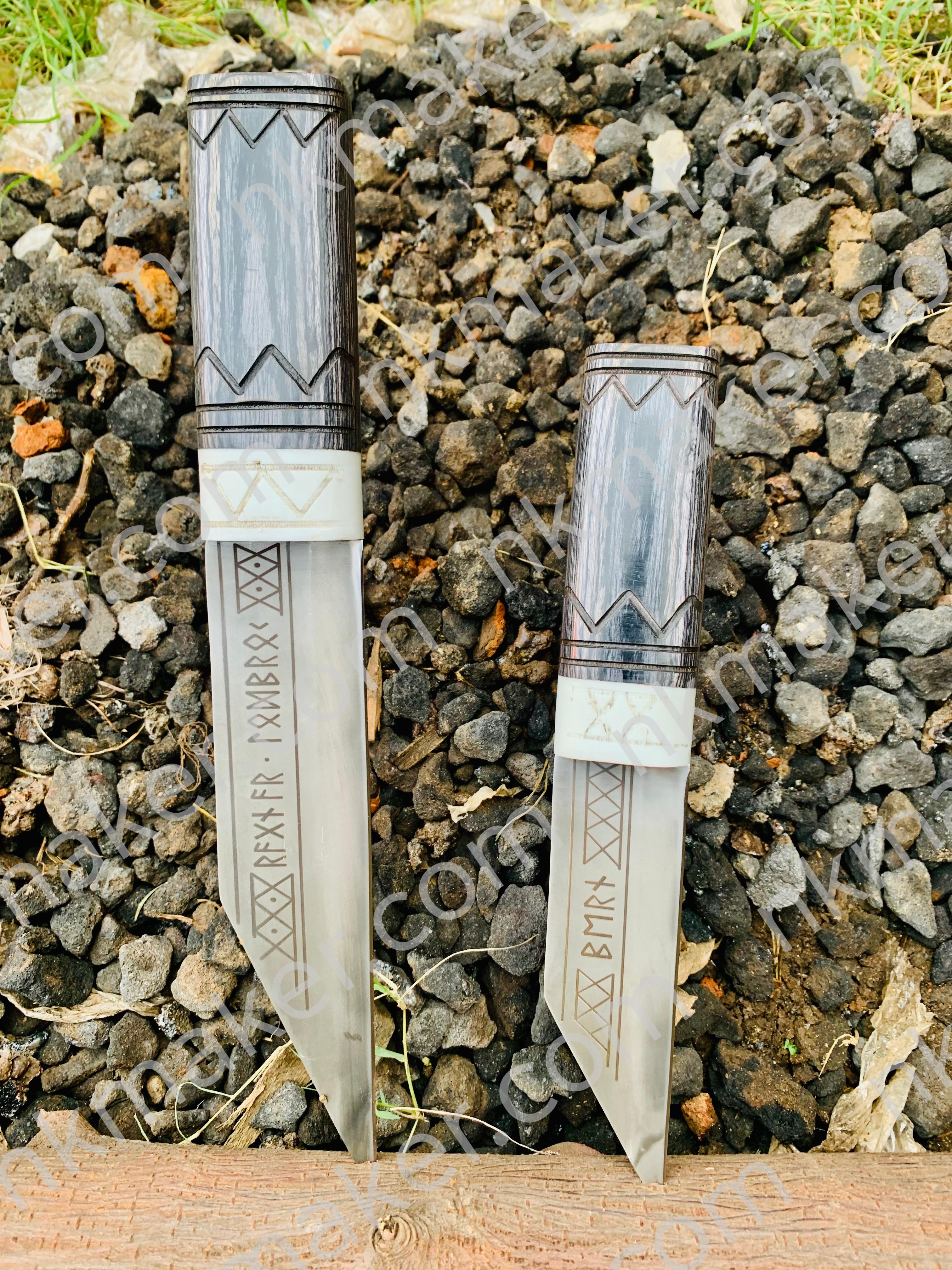 Custom Handcrafted Knives with Leather Sheaths!* ๐ฅ  For sale: A set of 2 stunning handcrafted knives with intricate designs on both the blades and leather sheaths. - Image 7