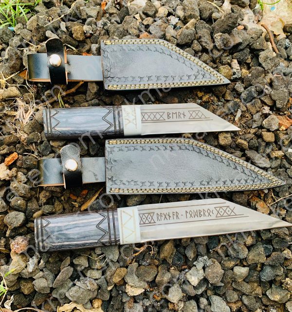 Custom Handcrafted Knives with Leather Sheaths!* 🔥  For sale: A set of 2 stunning handcrafted knives with intricate designs on both the blades and leather sheaths.