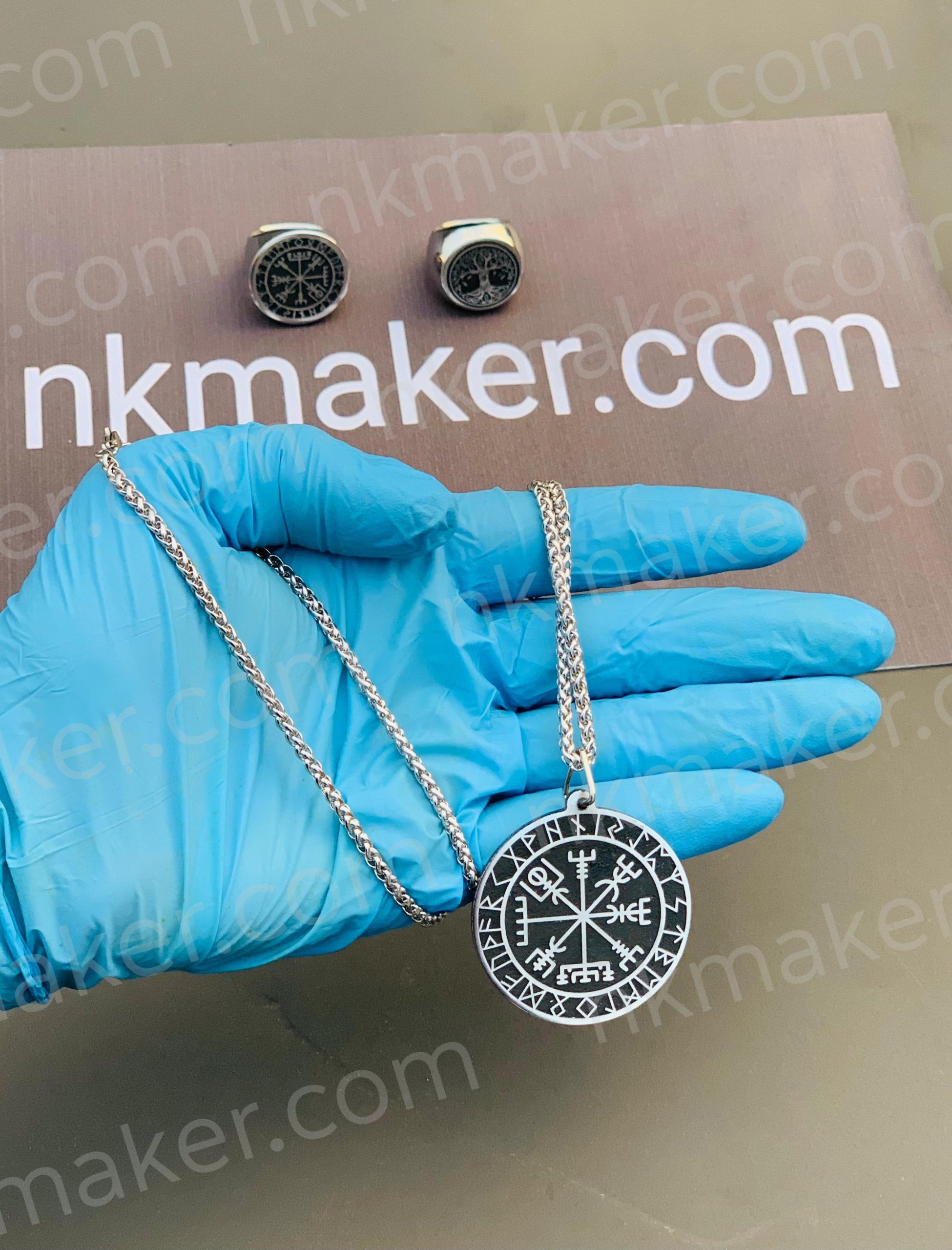 “Viking Vegvisir Compass Pendant & Ring Set – Norse Protection Symbol Jewelry for Men” More details PM?