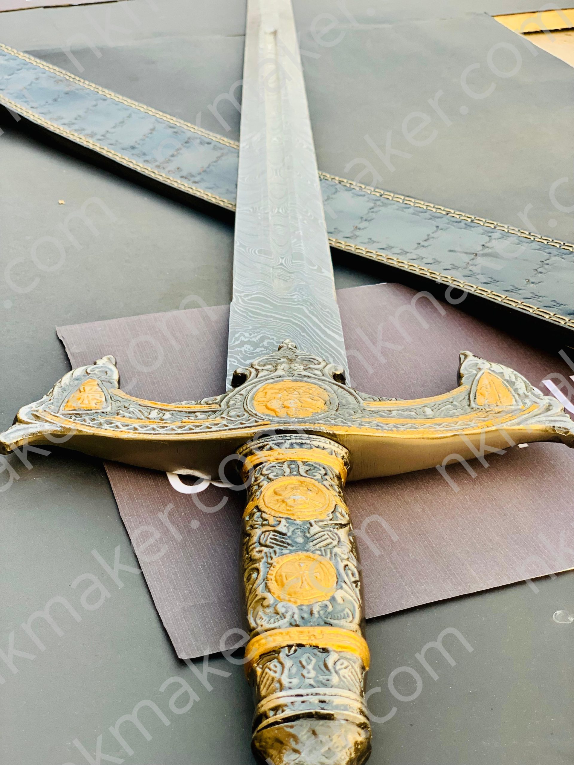 THE TEMPLAR 02 — Custom Handmade | Damascus Steel | Knights Templar Sword | Medieval Crusader Replica with Leather Sheath. More details PM?  Your place order this website plz? https://nkmaker.com/ - Image 10